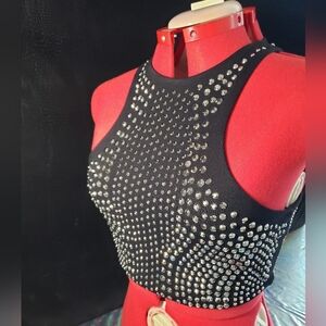 Divided Black Glass Rhinestone Tank Top
